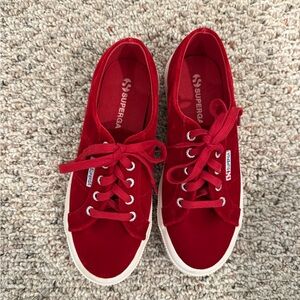 Superga red velvet sneakers. NWOT. Size 37